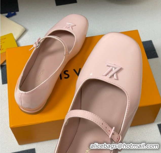Top Grade Louis Vuitton Swing Flat Mary Jane Ballerinas in Patent Leather Light Pink 2025 1AGUO5