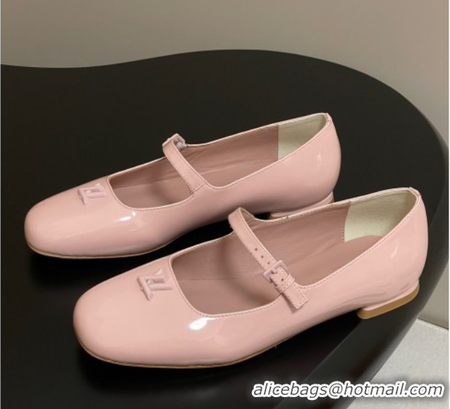 Top Grade Louis Vuitton Swing Flat Mary Jane Ballerinas in Patent Leather Light Pink 2025 1AGUO5