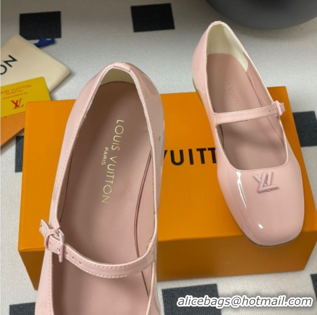Top Grade Louis Vuitton Swing Flat Mary Jane Ballerinas in Patent Leather Light Pink 2025 1AGUO5