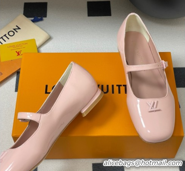 Top Grade Louis Vuitton Swing Flat Mary Jane Ballerinas in Patent Leather Light Pink 2025 1AGUO5