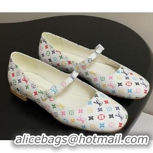 Luxury Louis Vuitton LV x TM Swing Flat Mary Jane Ballerinas in Multicolor Monogram Canvas White 2025 1AGUO5
