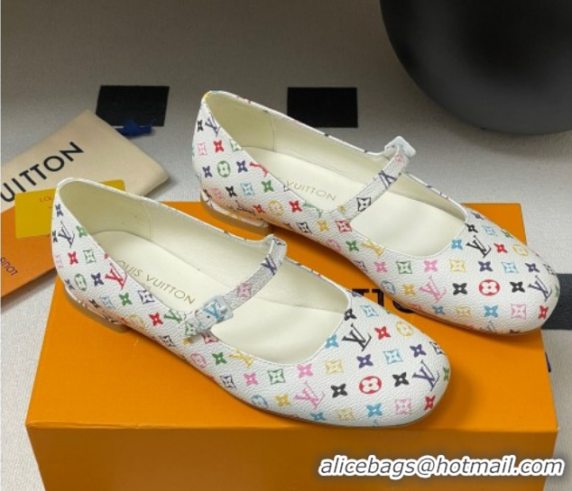 Luxury Louis Vuitton LV x TM Swing Flat Mary Jane Ballerinas in Multicolor Monogram Canvas White 2025 1AGUO5