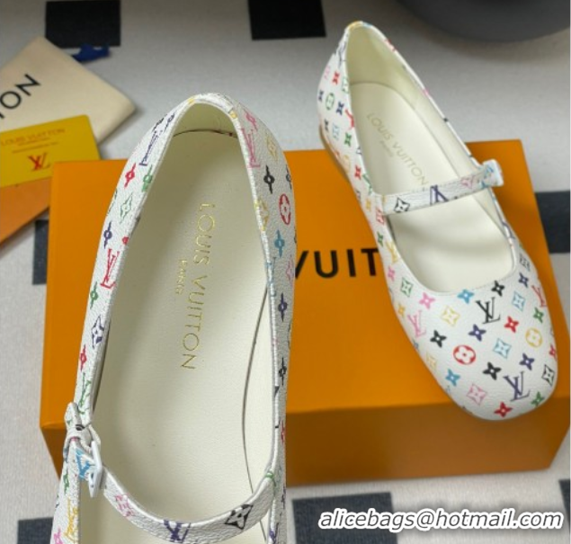 Luxury Louis Vuitton LV x TM Swing Flat Mary Jane Ballerinas in Multicolor Monogram Canvas White 2025 1AGUO5