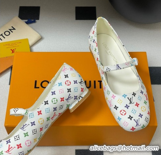 Luxury Louis Vuitton LV x TM Swing Flat Mary Jane Ballerinas in Multicolor Monogram Canvas White 2025 1AGUO5