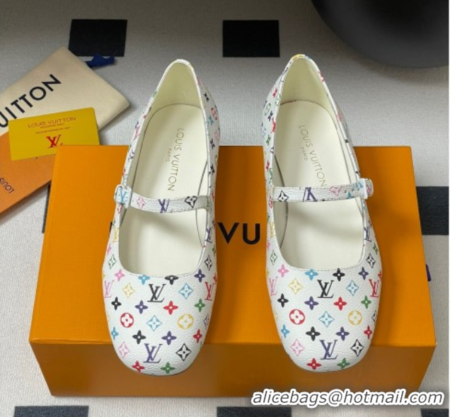 Luxury Louis Vuitton LV x TM Swing Flat Mary Jane Ballerinas in Multicolor Monogram Canvas White 2025 1AGUO5