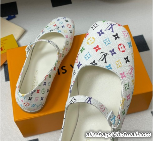Luxury Louis Vuitton LV x TM Swing Flat Mary Jane Ballerinas in Multicolor Monogram Canvas White 2025 1AGUO5