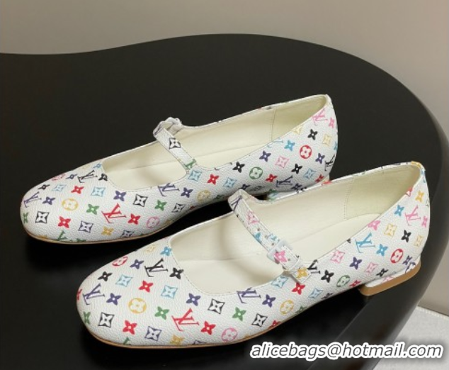 Luxury Louis Vuitton LV x TM Swing Flat Mary Jane Ballerinas in Multicolor Monogram Canvas White 2025 1AGUO5