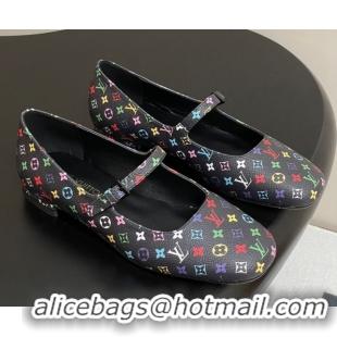 Good Quality Louis Vuitton LV x TM Swing Flat Mary Jane Ballerinas in Multicolor Monogram Canvas Black 2025 1AGUO5