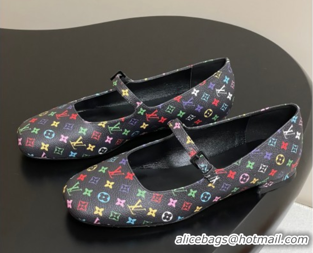Good Quality Louis Vuitton LV x TM Swing Flat Mary Jane Ballerinas in Multicolor Monogram Canvas Black 2025 1AGUO5