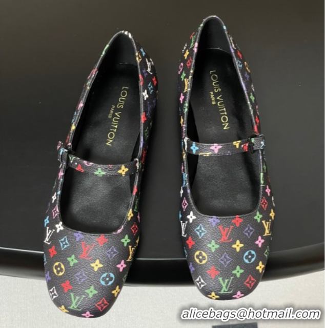 Good Quality Louis Vuitton LV x TM Swing Flat Mary Jane Ballerinas in Multicolor Monogram Canvas Black 2025 1AGUO5
