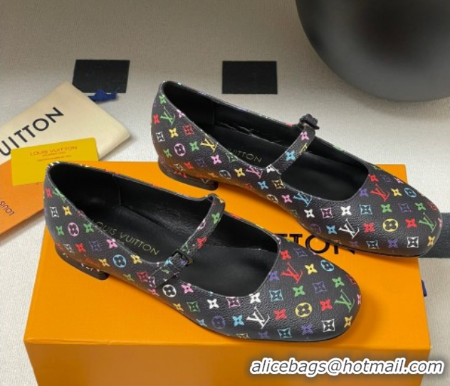 Good Quality Louis Vuitton LV x TM Swing Flat Mary Jane Ballerinas in Multicolor Monogram Canvas Black 2025 1AGUO5