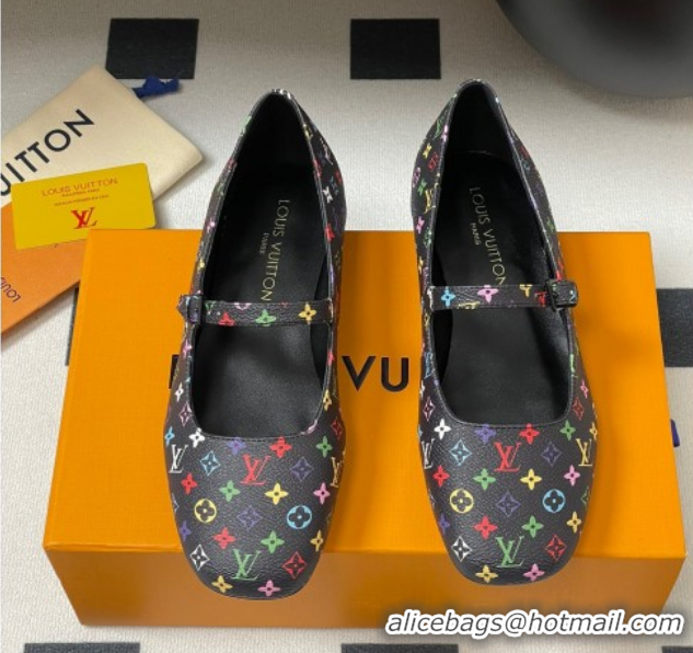Good Quality Louis Vuitton LV x TM Swing Flat Mary Jane Ballerinas in Multicolor Monogram Canvas Black 2025 1AGUO5
