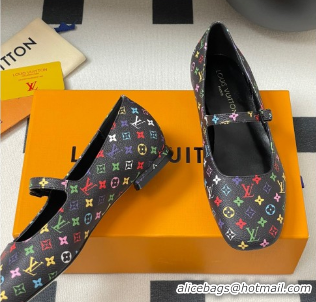 Good Quality Louis Vuitton LV x TM Swing Flat Mary Jane Ballerinas in Multicolor Monogram Canvas Black 2025 1AGUO5