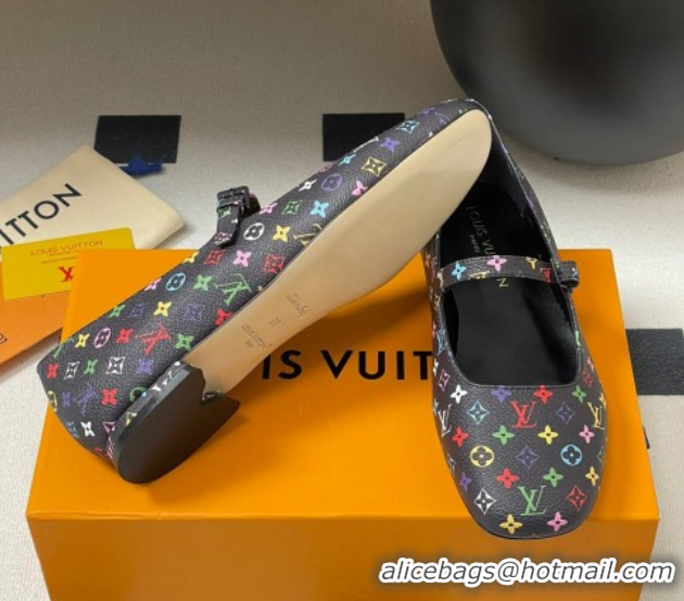 Good Quality Louis Vuitton LV x TM Swing Flat Mary Jane Ballerinas in Multicolor Monogram Canvas Black 2025 1AGUO5