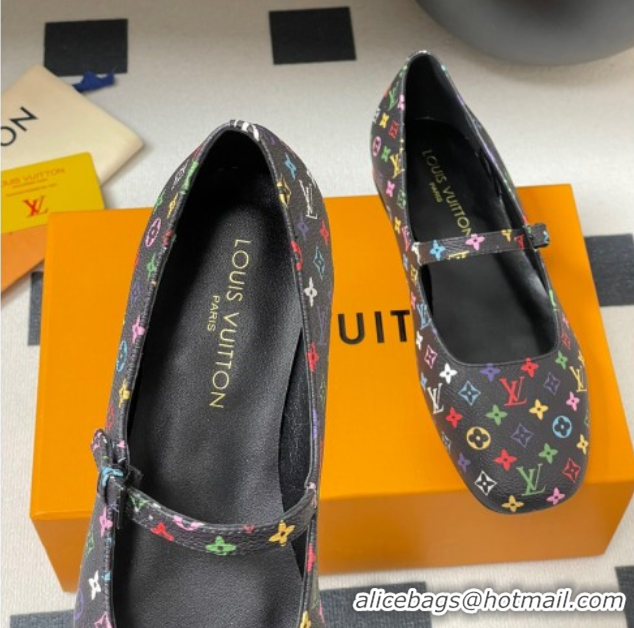 Good Quality Louis Vuitton LV x TM Swing Flat Mary Jane Ballerinas in Multicolor Monogram Canvas Black 2025 1AGUO5