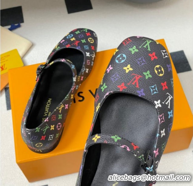 Good Quality Louis Vuitton LV x TM Swing Flat Mary Jane Ballerinas in Multicolor Monogram Canvas Black 2025 1AGUO5