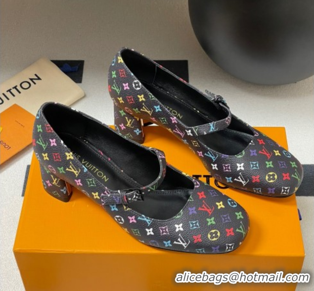 Purchase Louis Vuitton LV x TM Swing Mary Janes Pumps 5.5cm in Multicolor Monogram Canvas Black 2025 1AGUO5