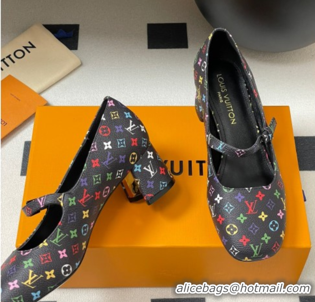 Purchase Louis Vuitton LV x TM Swing Mary Janes Pumps 5.5cm in Multicolor Monogram Canvas Black 2025 1AGUO5