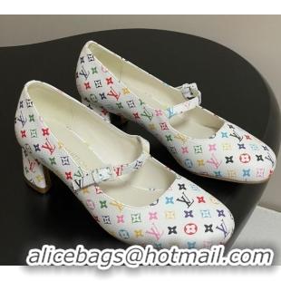 Shop Cheap Louis Vuitton LV x TM Swing Mary Janes Pumps 5.5cm in Multicolor Monogram Canvas White 2025 1AGUO5