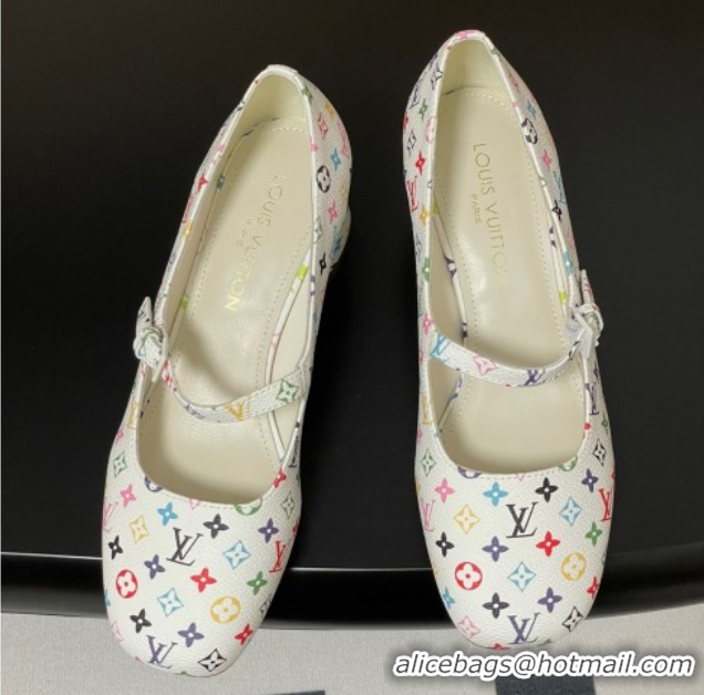 Shop Cheap Louis Vuitton LV x TM Swing Mary Janes Pumps 5.5cm in Multicolor Monogram Canvas White 2025 1AGUO5
