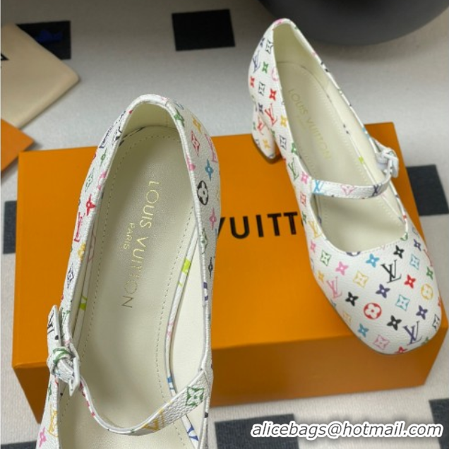 Shop Cheap Louis Vuitton LV x TM Swing Mary Janes Pumps 5.5cm in Multicolor Monogram Canvas White 2025 1AGUO5