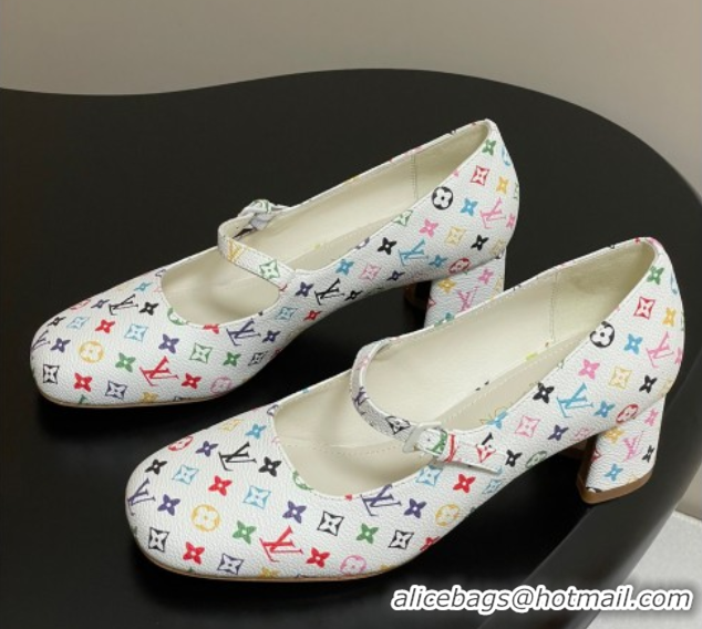 Shop Cheap Louis Vuitton LV x TM Swing Mary Janes Pumps 5.5cm in Multicolor Monogram Canvas White 2025 1AGUO5