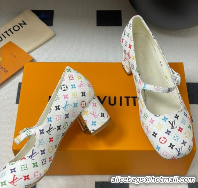 Shop Cheap Louis Vuitton LV x TM Swing Mary Janes Pumps 5.5cm in Multicolor Monogram Canvas White 2025 1AGUO5