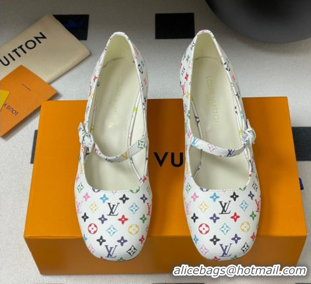 Shop Cheap Louis Vuitton LV x TM Swing Mary Janes Pumps 5.5cm in Multicolor Monogram Canvas White 2025 1AGUO5