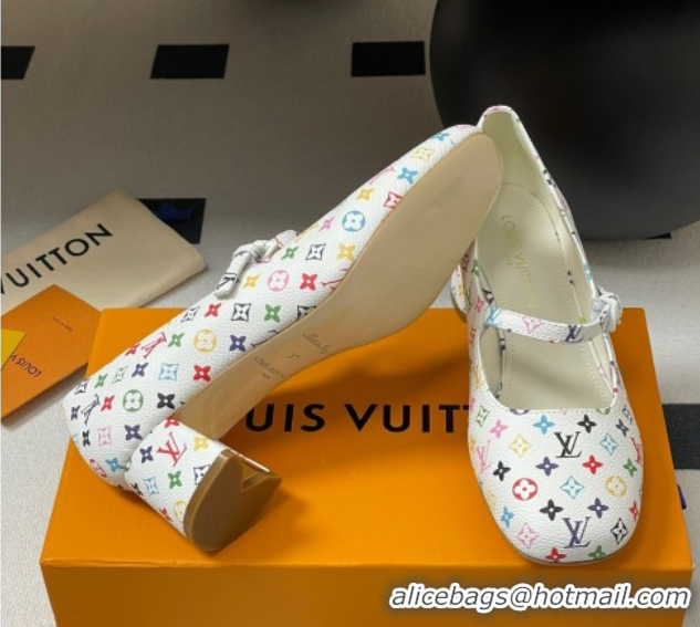 Shop Cheap Louis Vuitton LV x TM Swing Mary Janes Pumps 5.5cm in Multicolor Monogram Canvas White 2025 1AGUO5