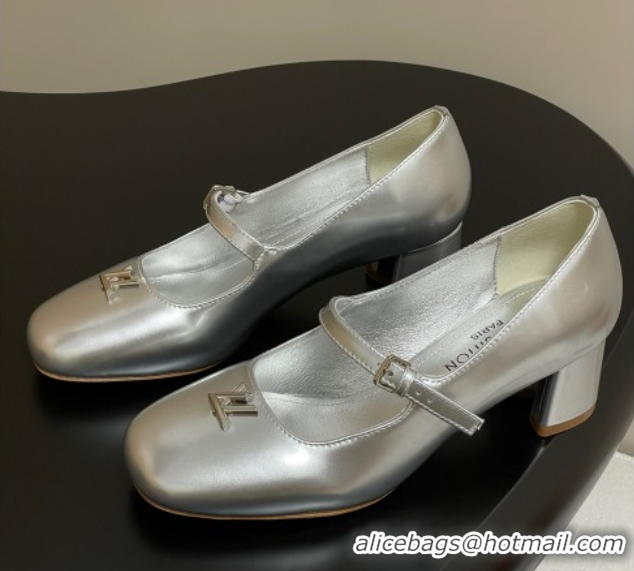 Best Grade Louis Vuitton Swing Mary Janes Pumps 5.5cm in Calf Leather Silver 2025 1AGUO5