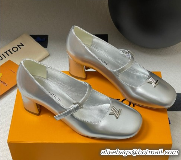 Best Grade Louis Vuitton Swing Mary Janes Pumps 5.5cm in Calf Leather Silver 2025 1AGUO5