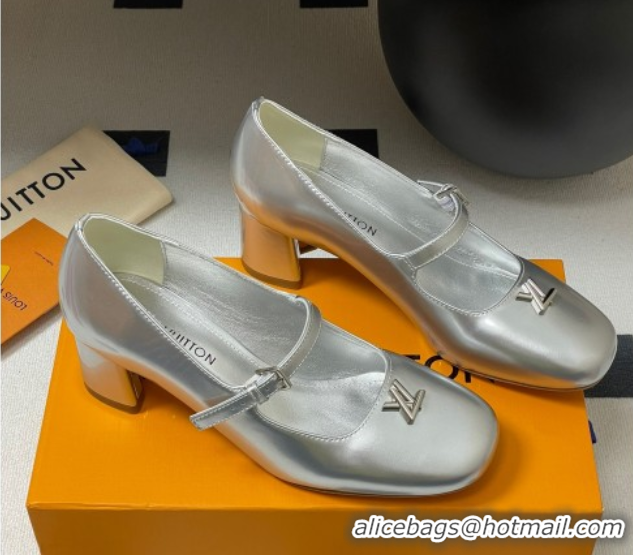 Best Grade Louis Vuitton Swing Mary Janes Pumps 5.5cm in Calf Leather Silver 2025 1AGUO5