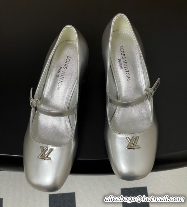 Best Grade Louis Vuitton Swing Mary Janes Pumps 5.5cm in Calf Leather Silver 2025 1AGUO5