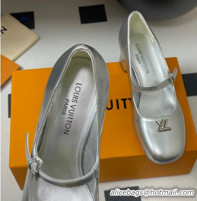 Best Grade Louis Vuitton Swing Mary Janes Pumps 5.5cm in Calf Leather Silver 2025 1AGUO5