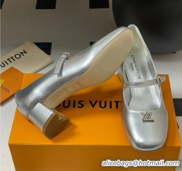 Best Grade Louis Vuitton Swing Mary Janes Pumps 5.5cm in Calf Leather Silver 2025 1AGUO5