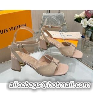 Grade Quality Louis Vuitton Swing Heel Sandals 5.5cm in Patent Leather Nude Pink 2025 1AGUTG