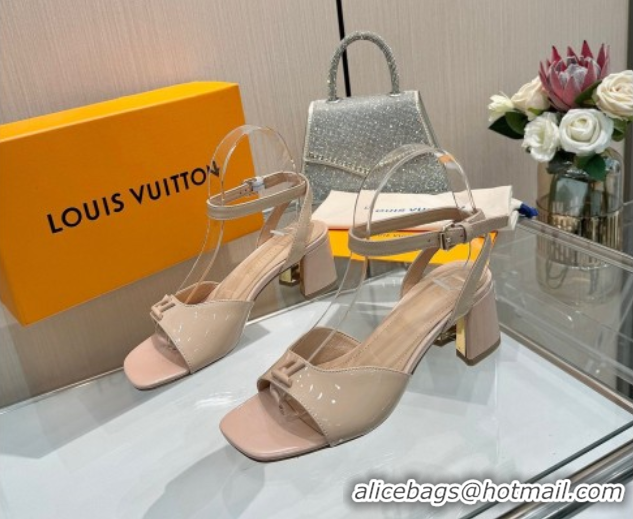 Grade Quality Louis Vuitton Swing Heel Sandals 5.5cm in Patent Leather Nude Pink 2025 1AGUTG
