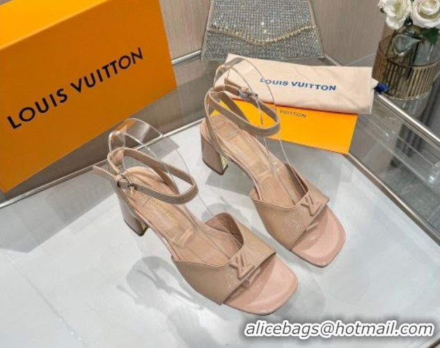 Grade Quality Louis Vuitton Swing Heel Sandals 5.5cm in Patent Leather Nude Pink 2025 1AGUTG