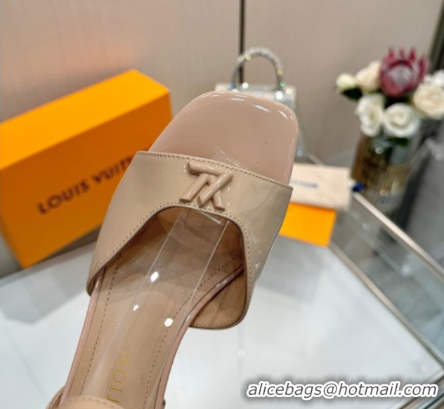 Grade Quality Louis Vuitton Swing Heel Sandals 5.5cm in Patent Leather Nude Pink 2025 1AGUTG