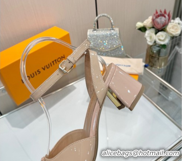 Grade Quality Louis Vuitton Swing Heel Sandals 5.5cm in Patent Leather Nude Pink 2025 1AGUTG