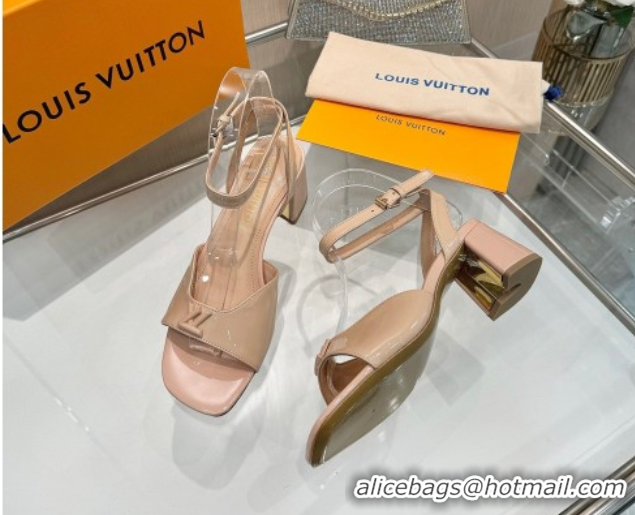 Grade Quality Louis Vuitton Swing Heel Sandals 5.5cm in Patent Leather Nude Pink 2025 1AGUTG