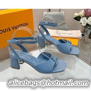 Buy Discount Louis Vuitton Swing Heel Sandals 5.5cm in Patent Leather Light Blue 2025 1AGUTG