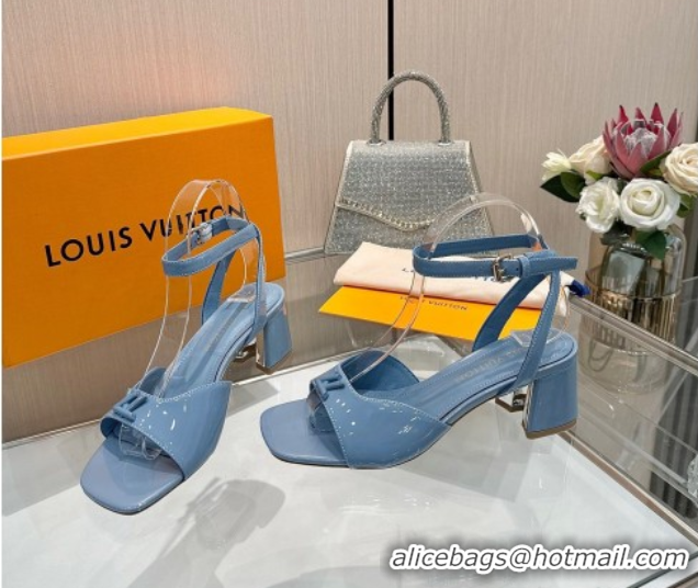 Buy Discount Louis Vuitton Swing Heel Sandals 5.5cm in Patent Leather Light Blue 2025 1AGUTG