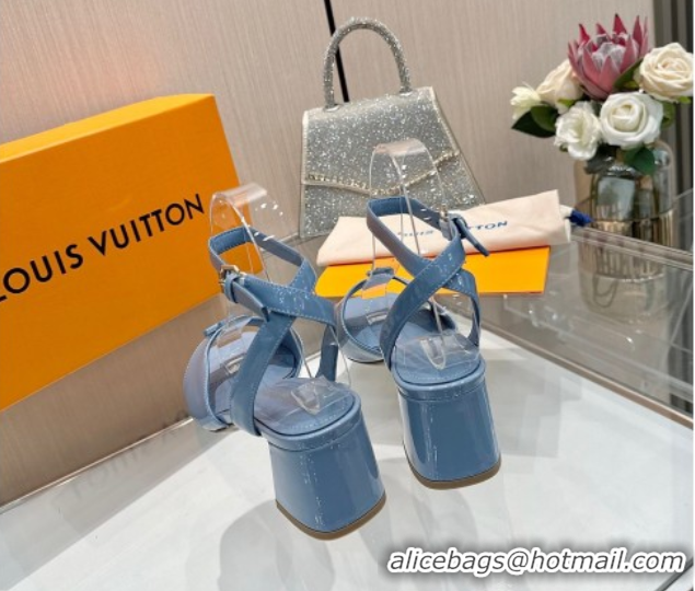 Buy Discount Louis Vuitton Swing Heel Sandals 5.5cm in Patent Leather Light Blue 2025 1AGUTG
