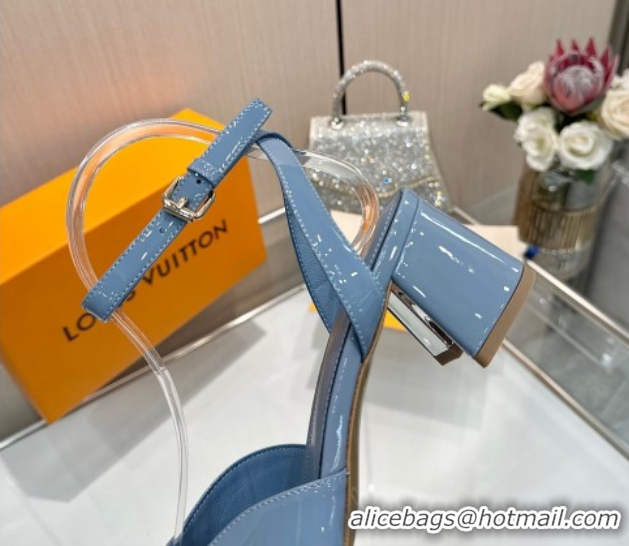 Buy Discount Louis Vuitton Swing Heel Sandals 5.5cm in Patent Leather Light Blue 2025 1AGUTG