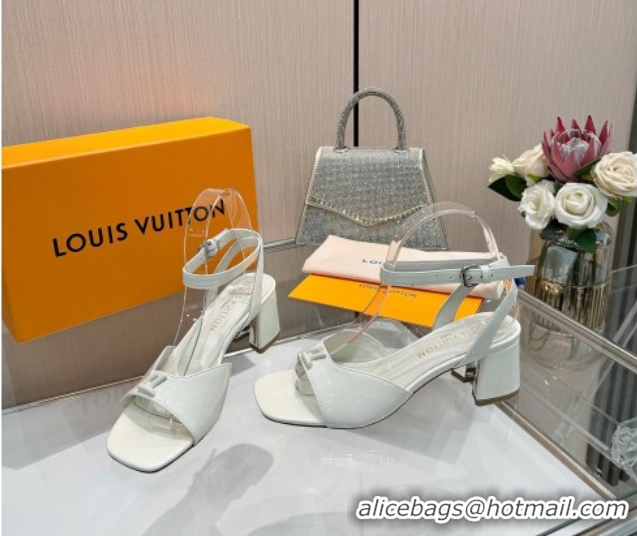 Pretty Style Louis Vuitton Swing Heel Sandals 5.5cm in Patent Leather White 2025 1AGUTG