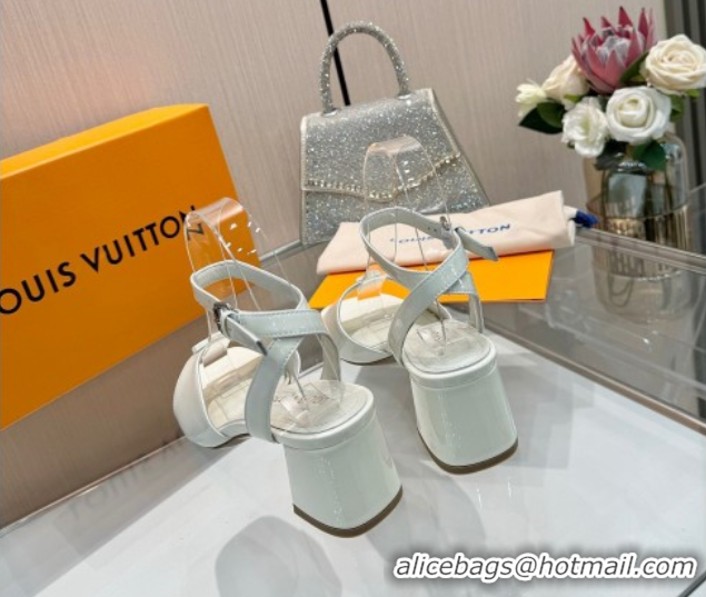 Pretty Style Louis Vuitton Swing Heel Sandals 5.5cm in Patent Leather White 2025 1AGUTG