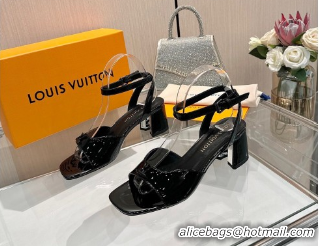 Top Design Louis Vuitton Swing Heel Sandals 5.5cm in Patent Leather Black 2025 1AGUTG