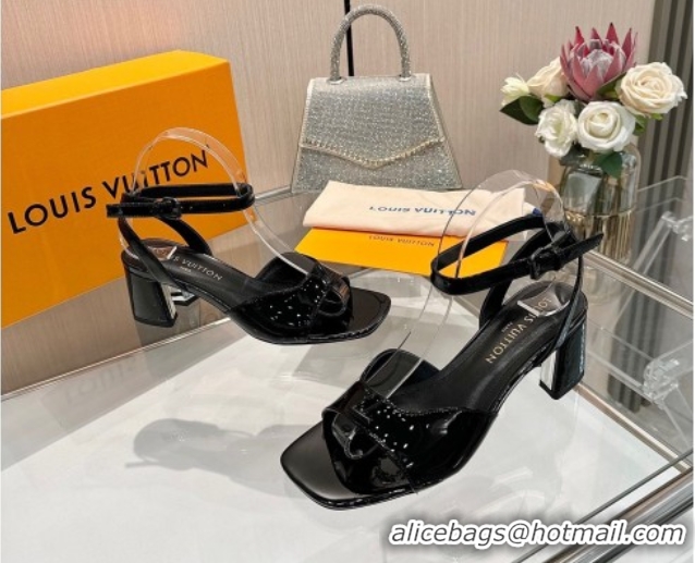 Top Design Louis Vuitton Swing Heel Sandals 5.5cm in Patent Leather Black 2025 1AGUTG