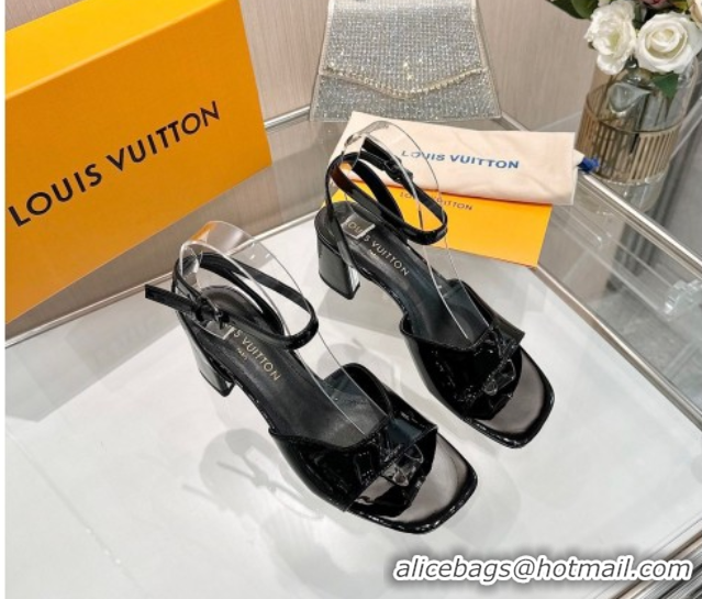 Top Design Louis Vuitton Swing Heel Sandals 5.5cm in Patent Leather Black 2025 1AGUTG